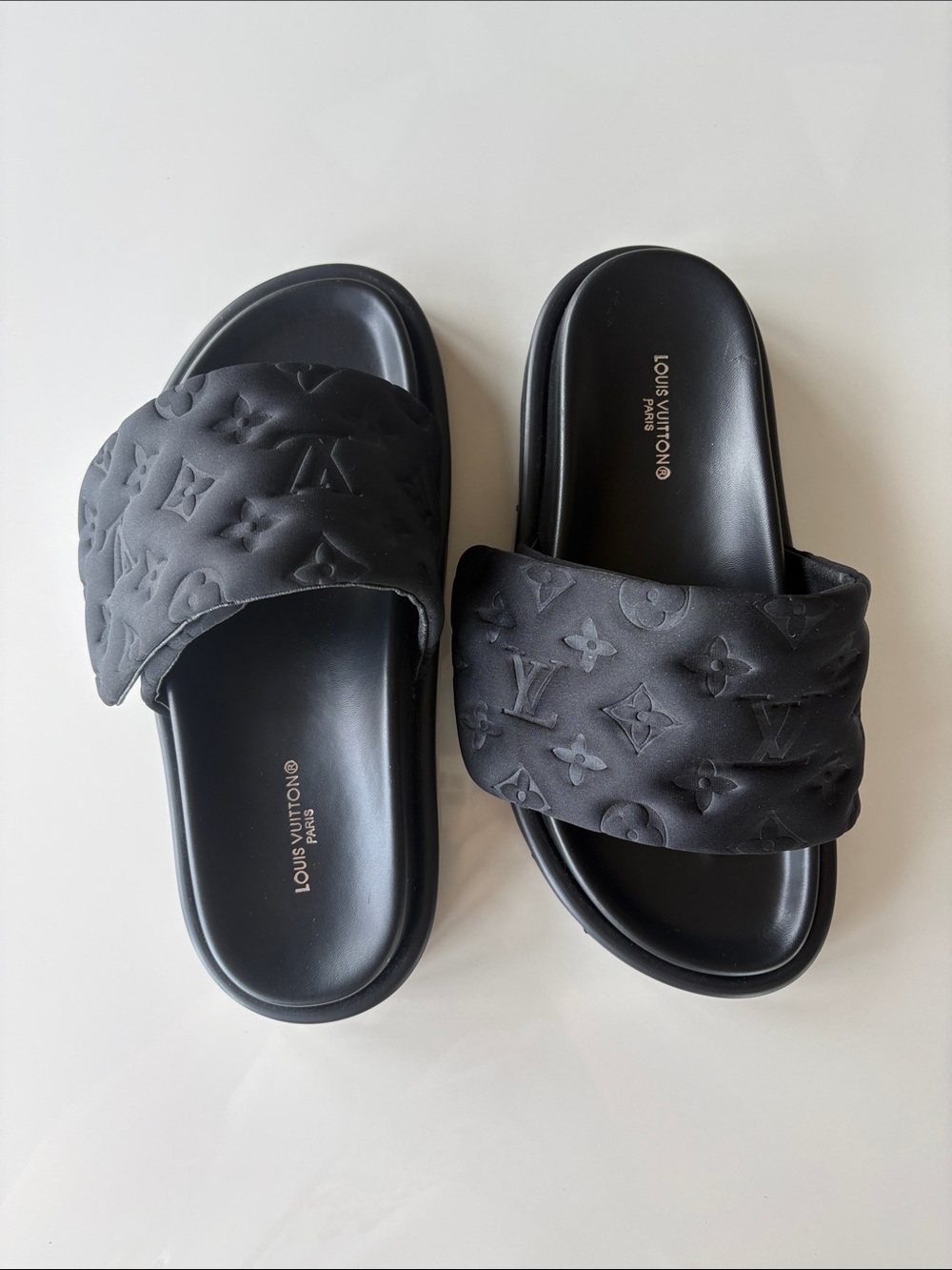 Louis Vuitton Black Monogram Quilted Slide Sandals for Women